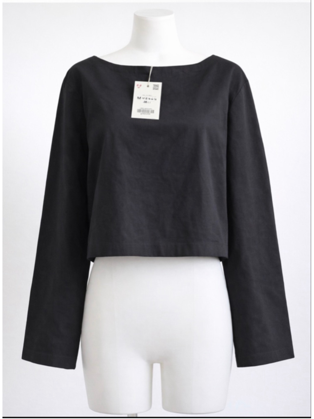 ZARA Black Top Long Sleeve Minimalist Cotton Blouse Women’s Size M NWT